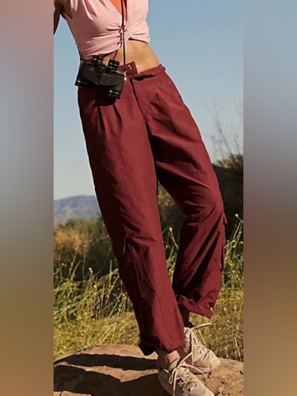 Free People‎ Burgundy Relaxed High-Rise Track Pants